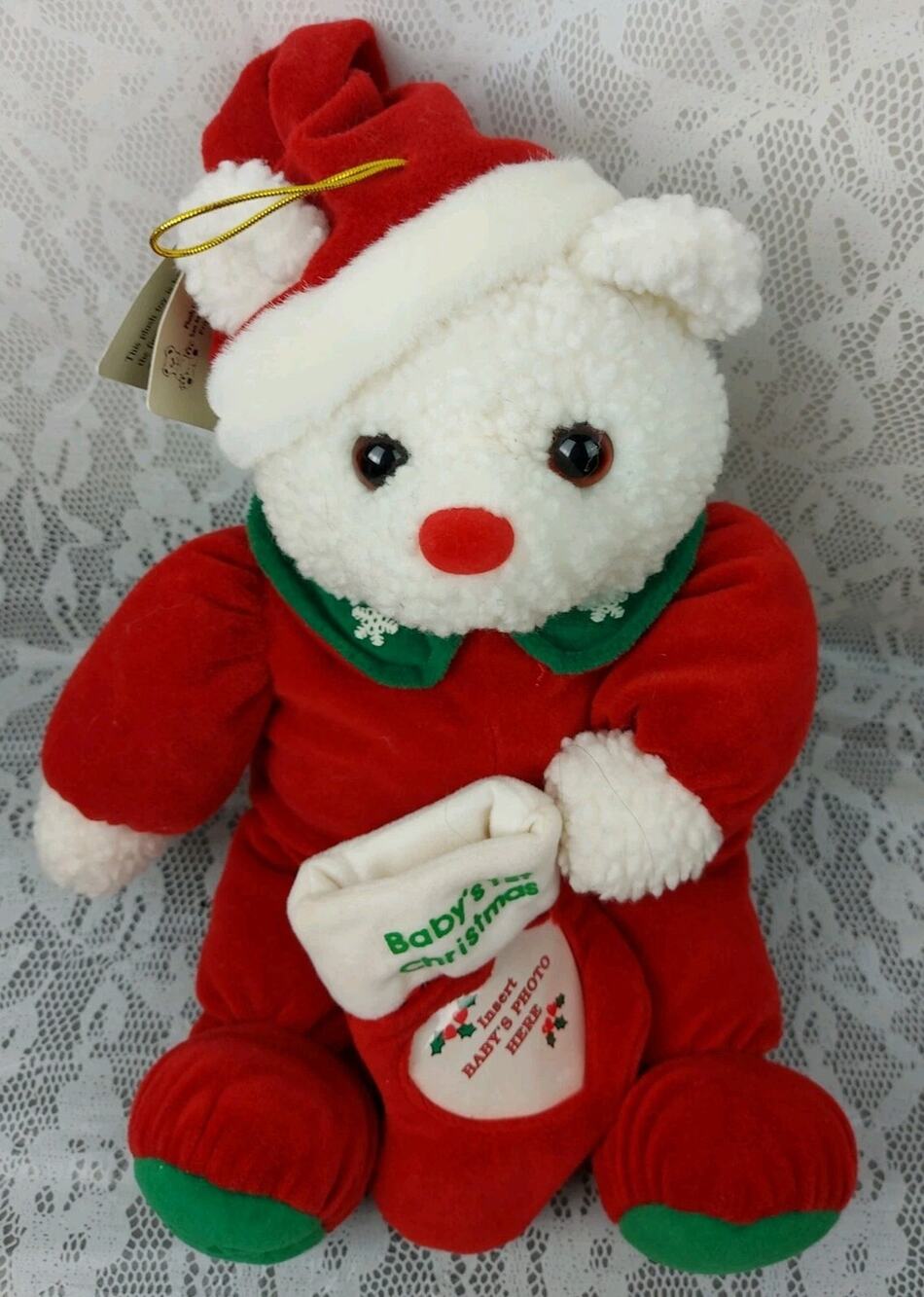 Babys 1st Christmas 1997 Teddy Bear Plush Creations Santa Frame Red 14" Stuffed